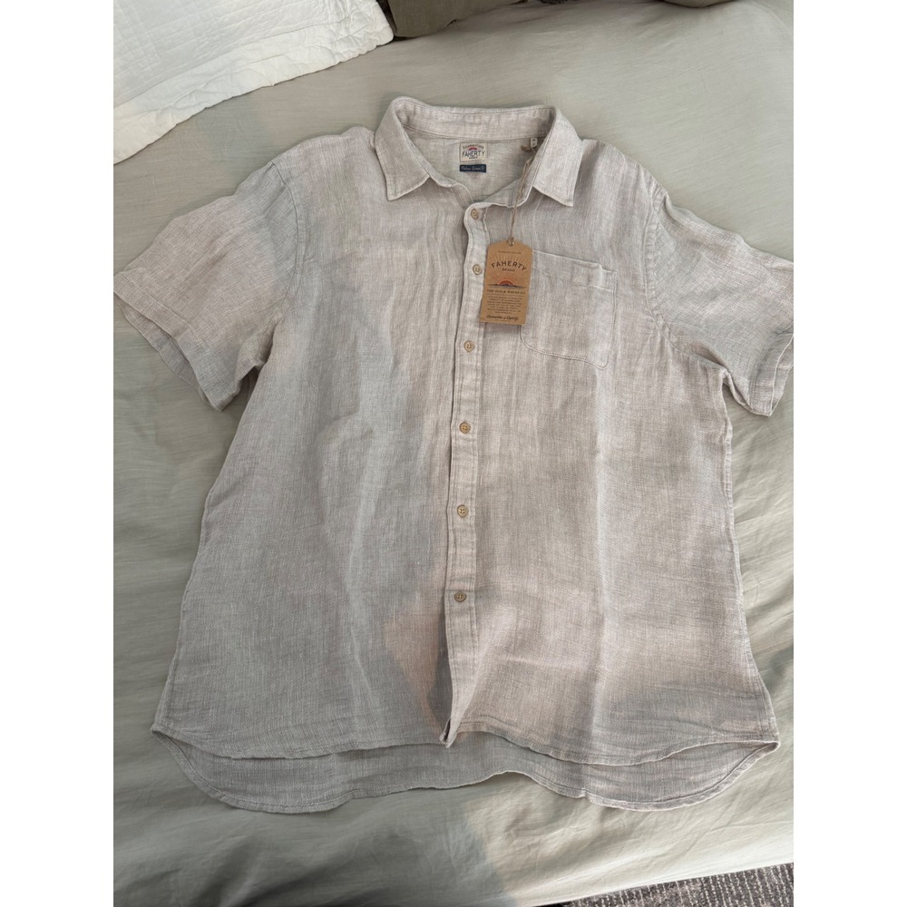 Faherty SS Palma Linen Shirt Mens XXL Natural Button Down Short‎ Sleeve NWT